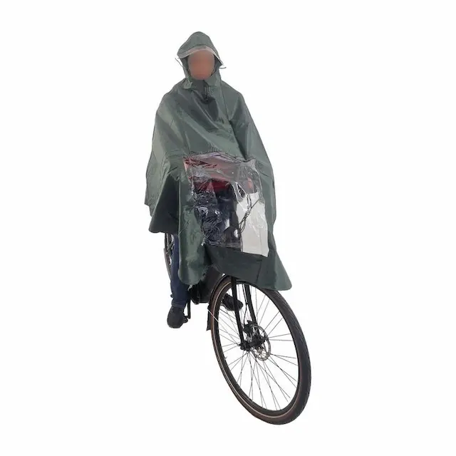 Hooodie Poncho Deluxe olijfgroen regenponcho voor de fiets