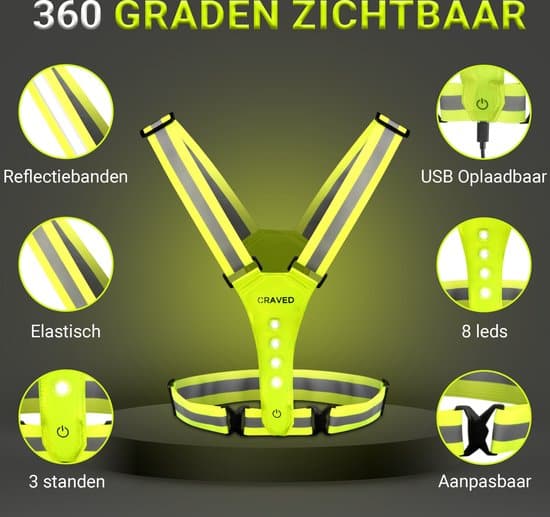 Craved LED Sport Vest - USB Oplaadbaar - Hardloopvest - Geel