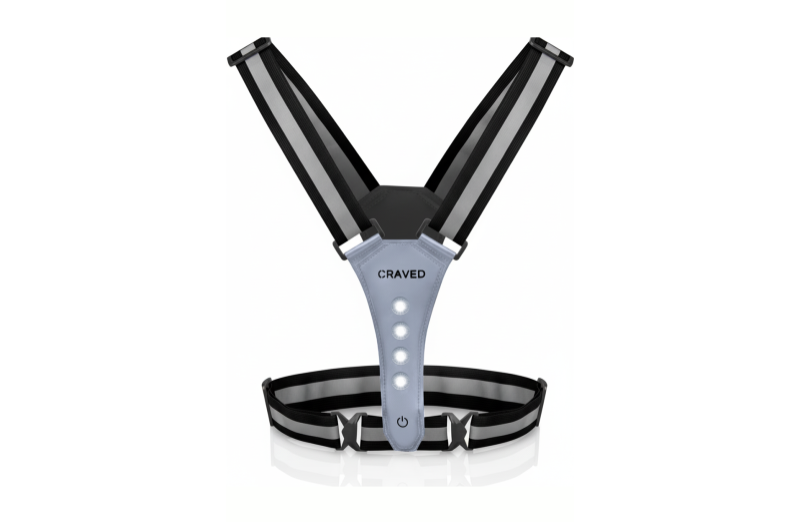 Craved Hardloopvest - Inclusief USB Kabel - Hardloop Verlichting - Reflecterend - Grijs - 3 Standen licht