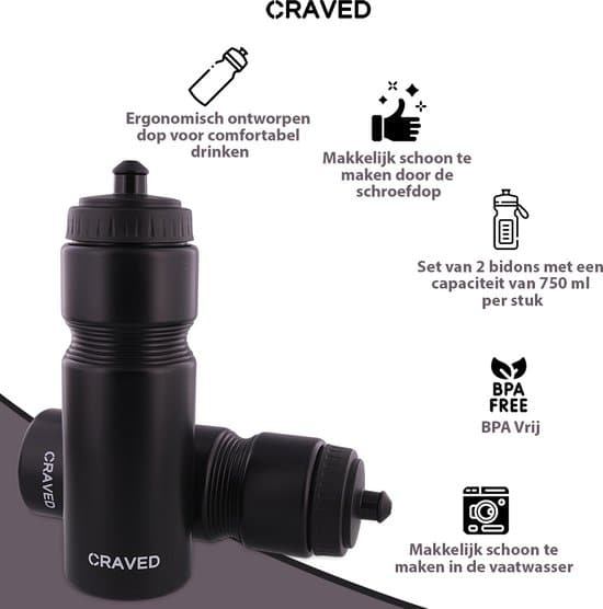 Craved Bidons - 2 stuks - 750 ml - Zwart