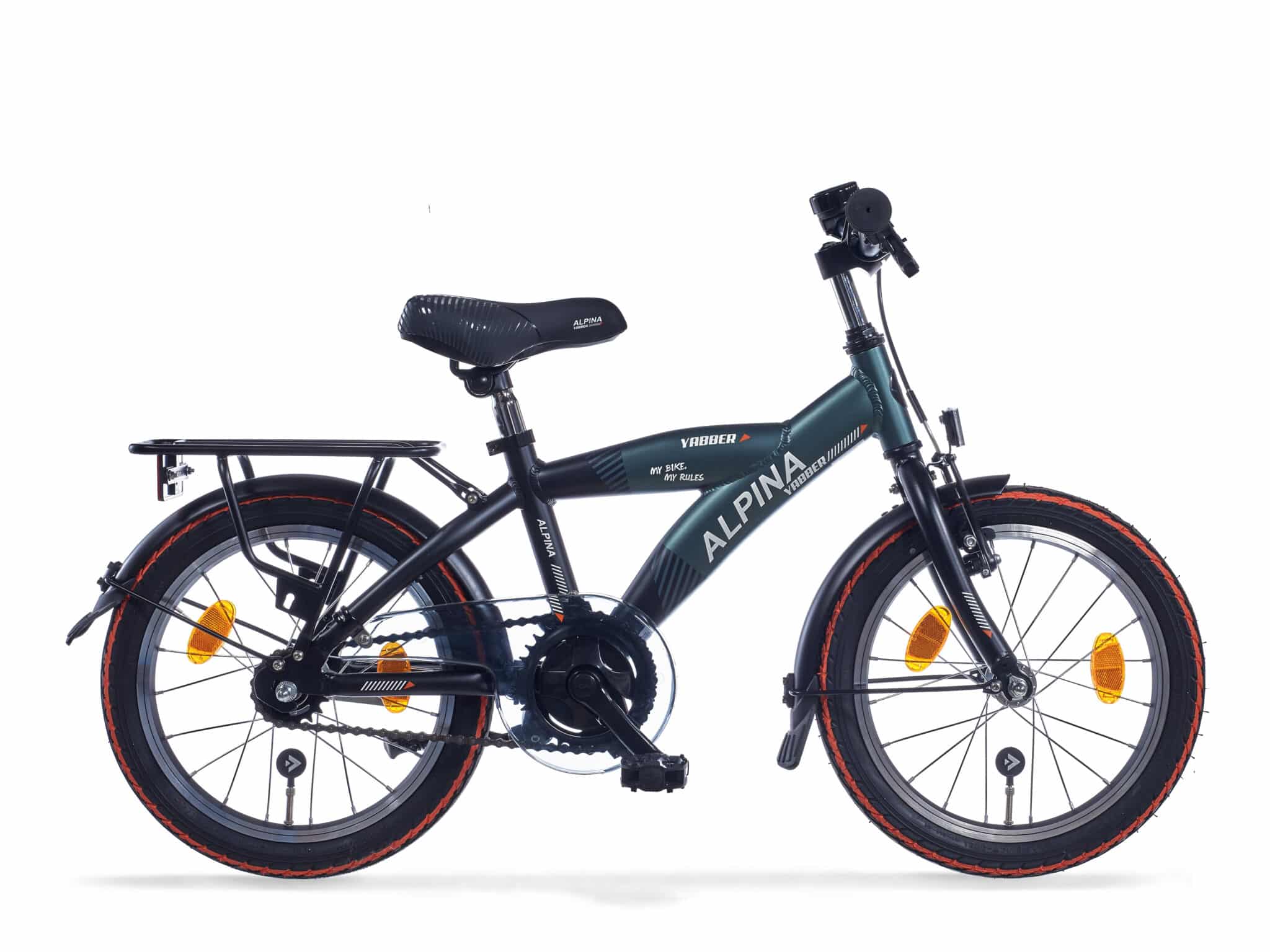 Alpina Yabber Jongensfiets 16" Dennenboom Groen Matt - Vivid Black Matt