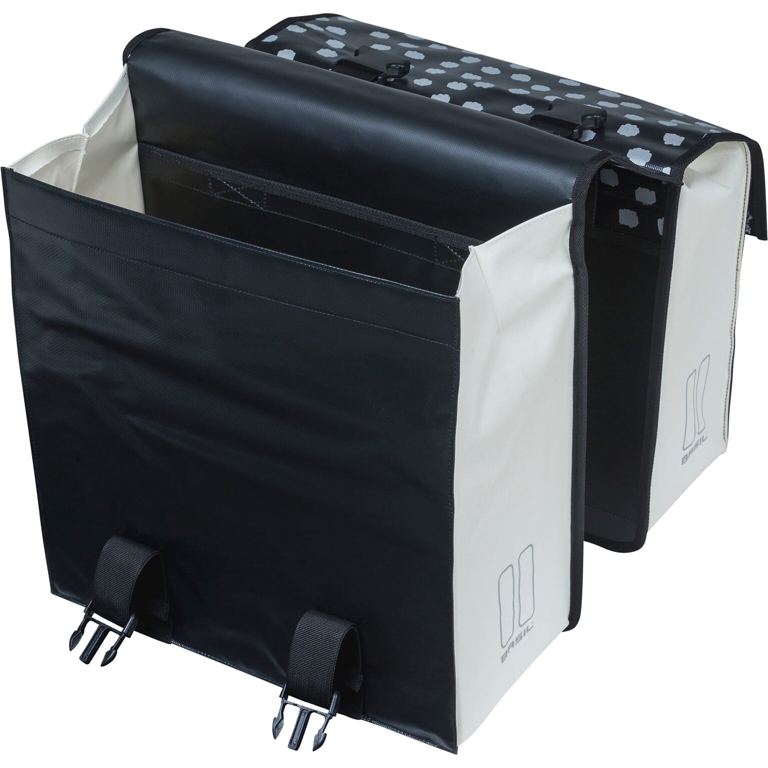 Basil fietstas dubbel Urban load zwart wit 48-53L