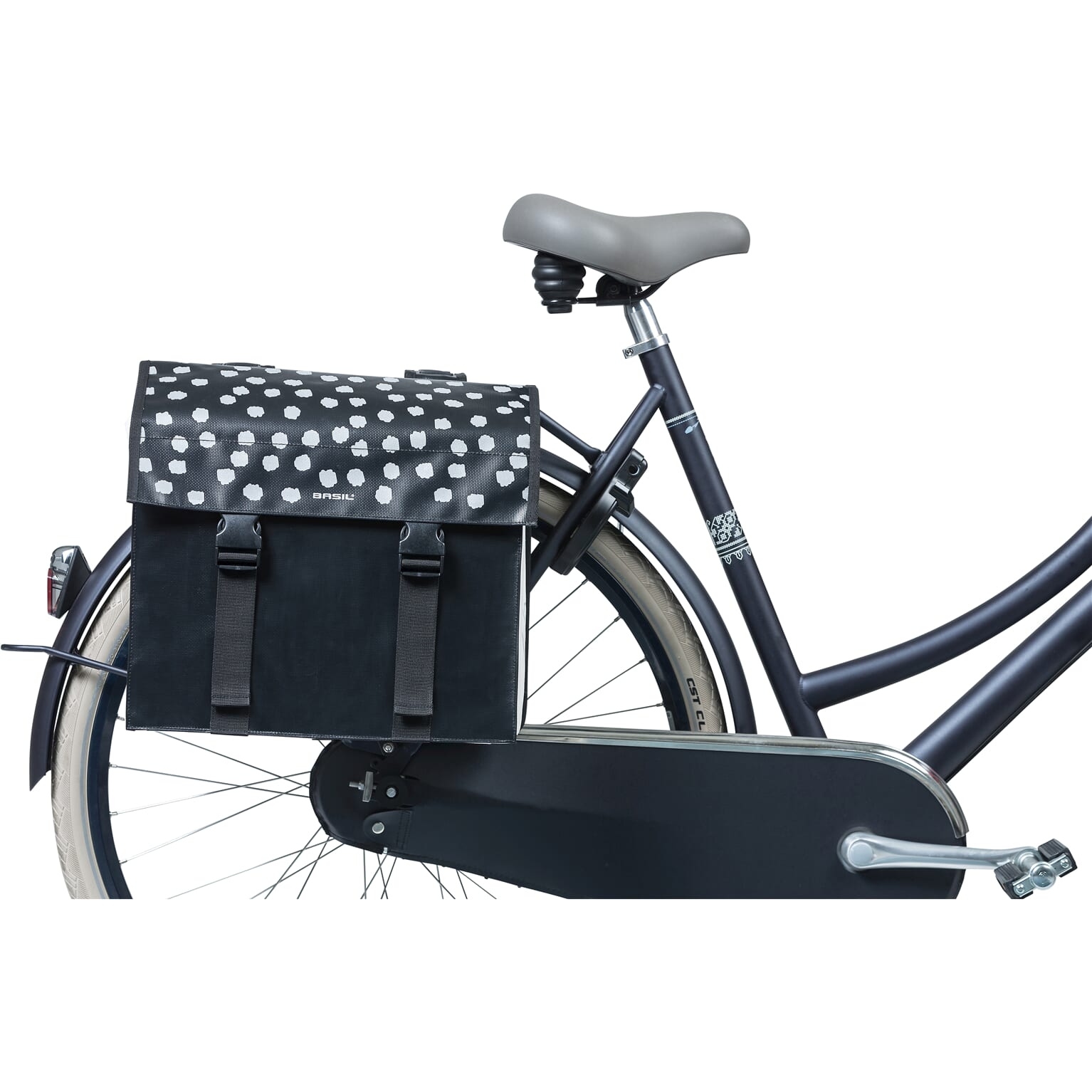 Basil fietstas dubbel Urban load zwart wit 48-53L