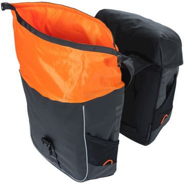 Basil fietstas dubbel Miles Tarpaulin zwart oranje 34L