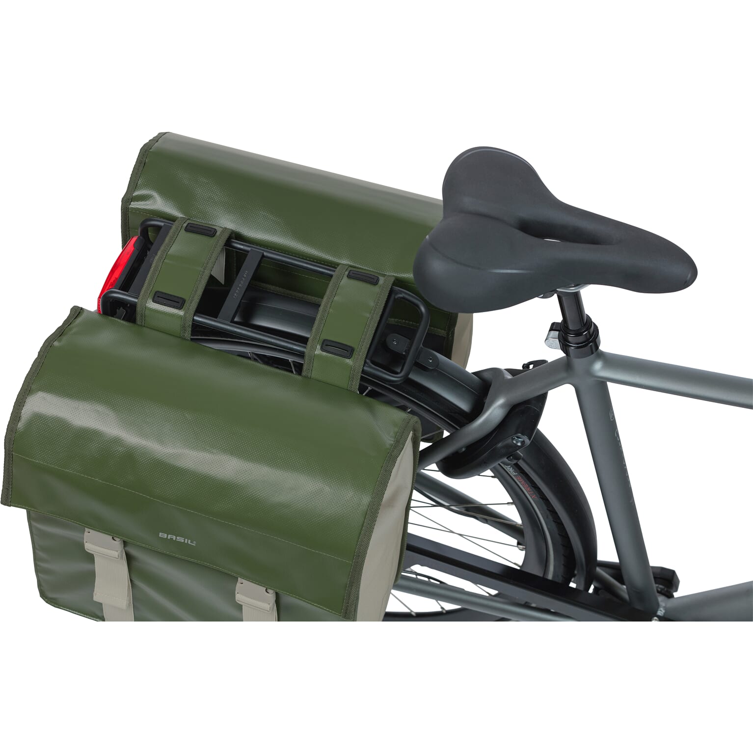Basil fietstas dubbel Urban load moss groen / sand 48-53L