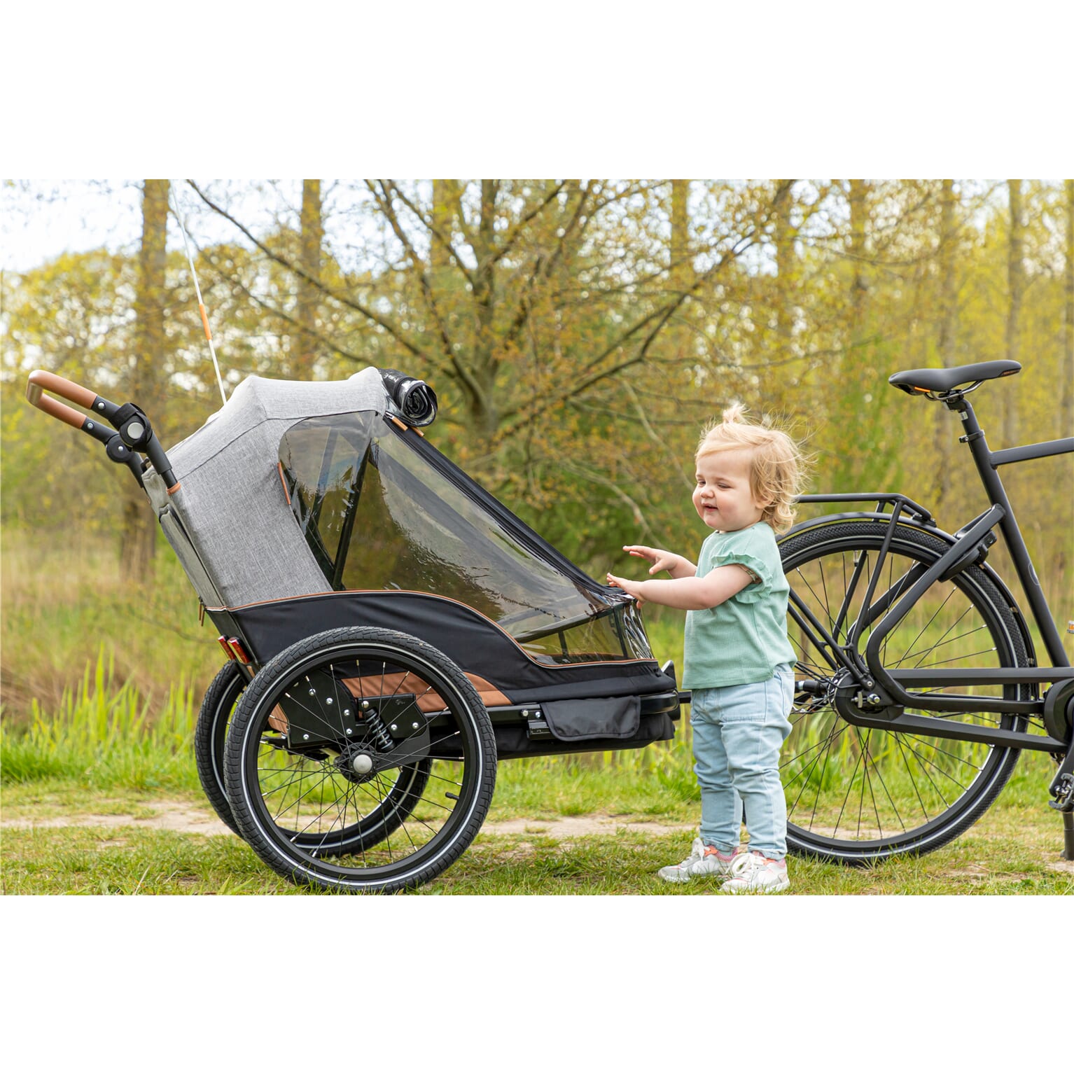 Bobike trailer 2 in 1 - Fietskar & Wandelwagen - Zwart/Bruin