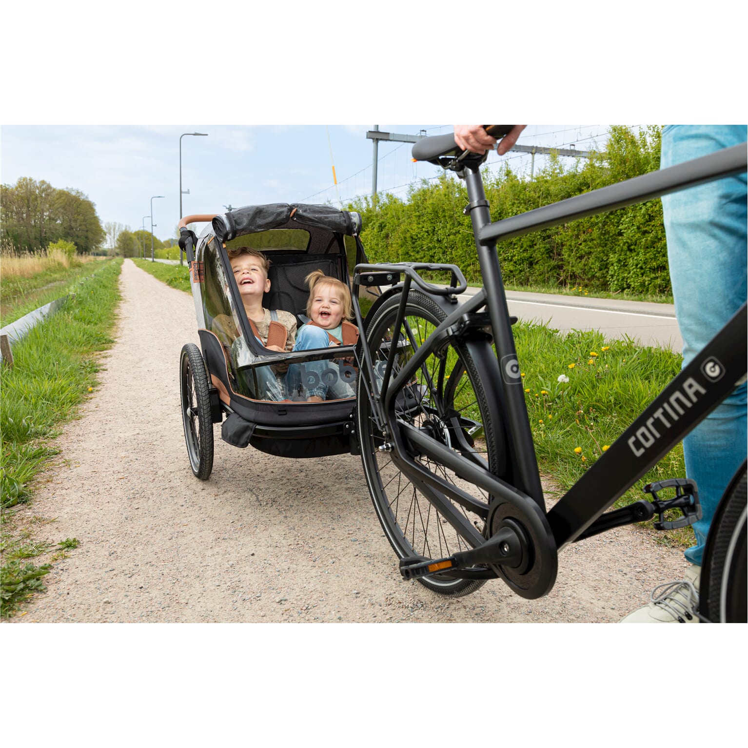 Bobike trailer 2 in 1 - Fietskar & Wandelwagen - Zwart/Bruin