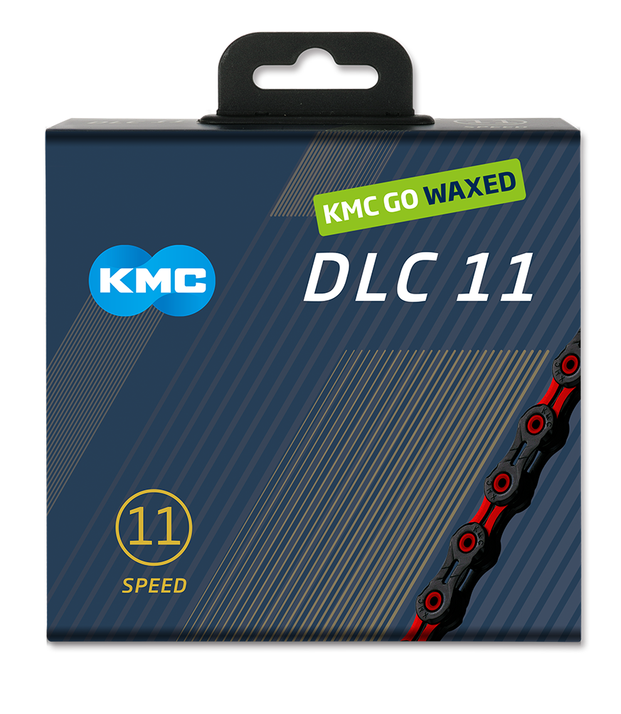 KMC ketting DLC11 black/red 118s waxed