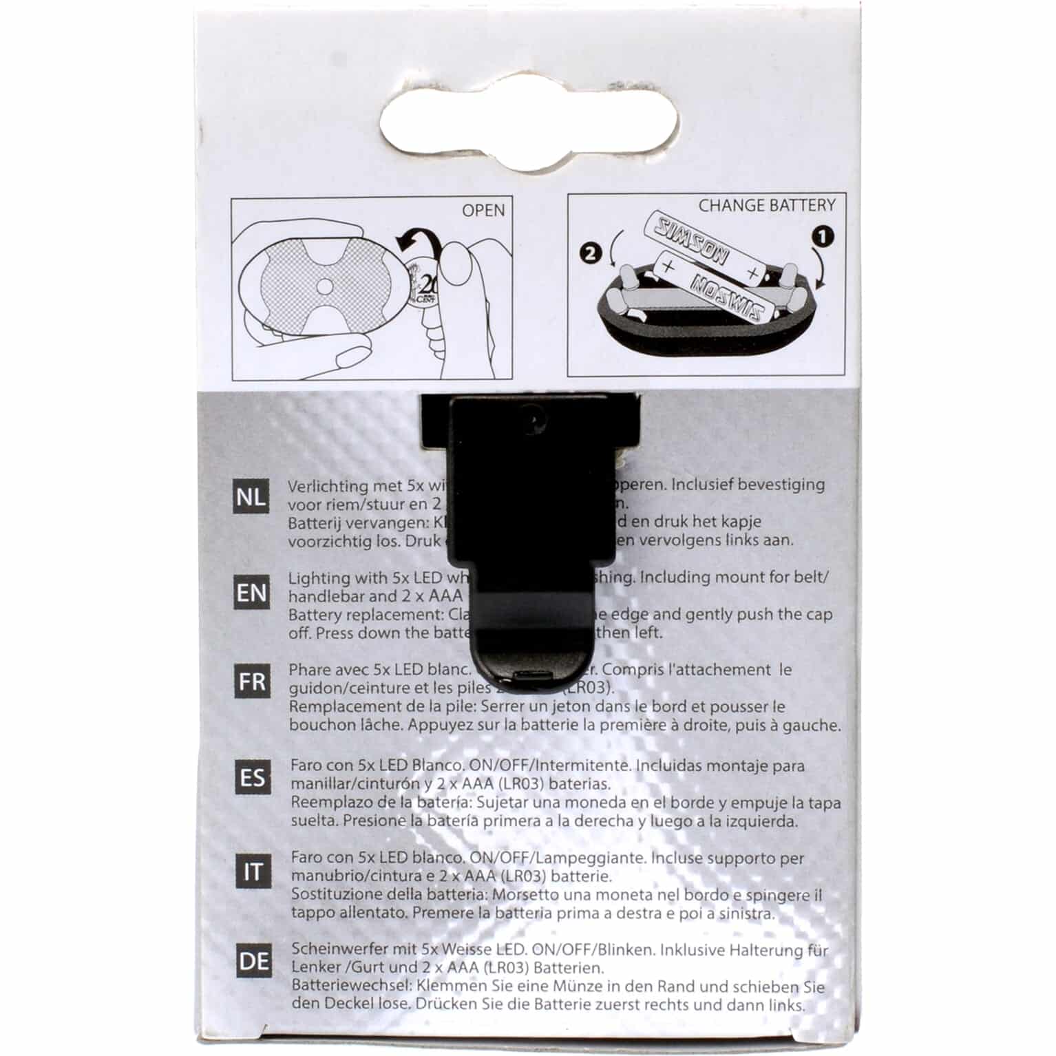 Simson koplamp 5 led batterij stuurbocht