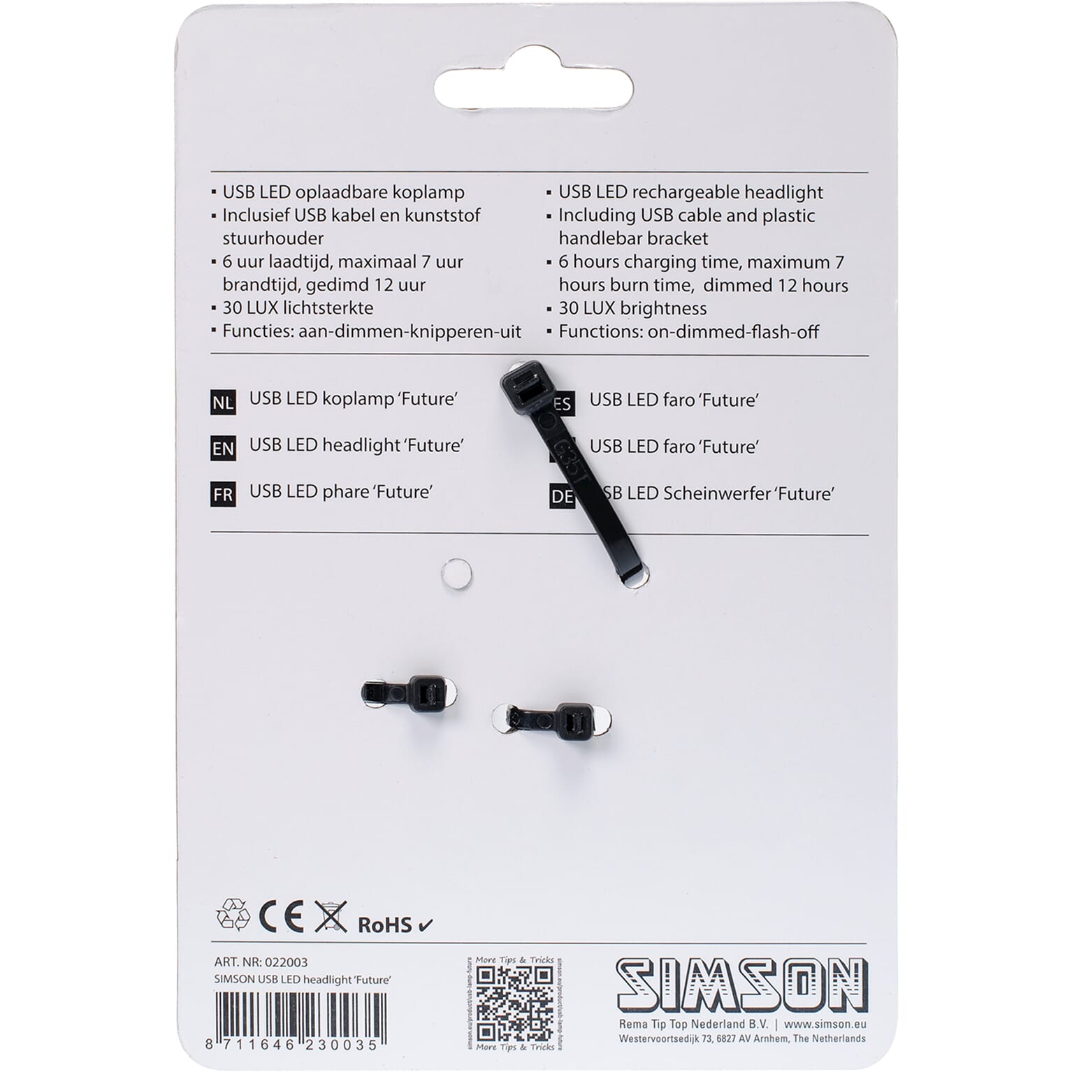 Simson koplamp Future usb 30 lux stuurbocht