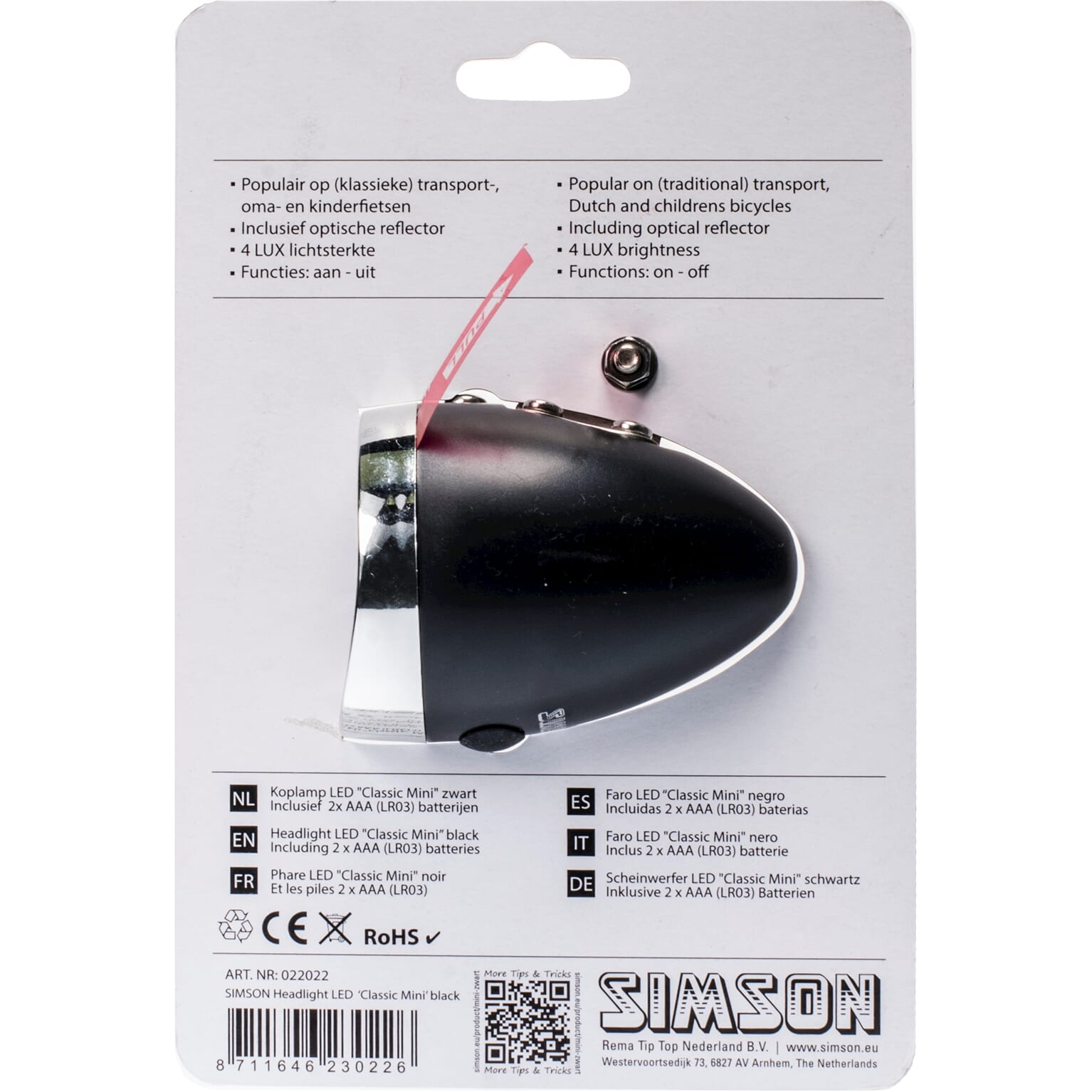 Simson koplamp Classic Mini batterij 4 lux