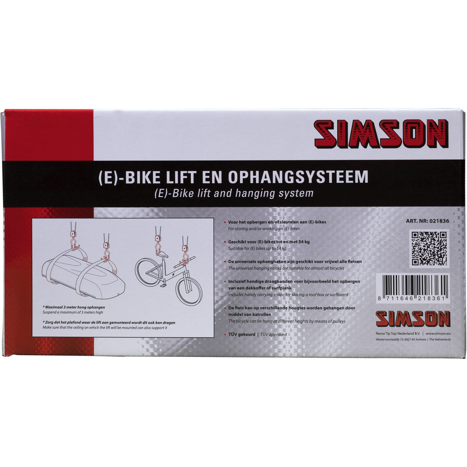 Simson E-bike lift en ophangsysteem (Max. 54 kilo)