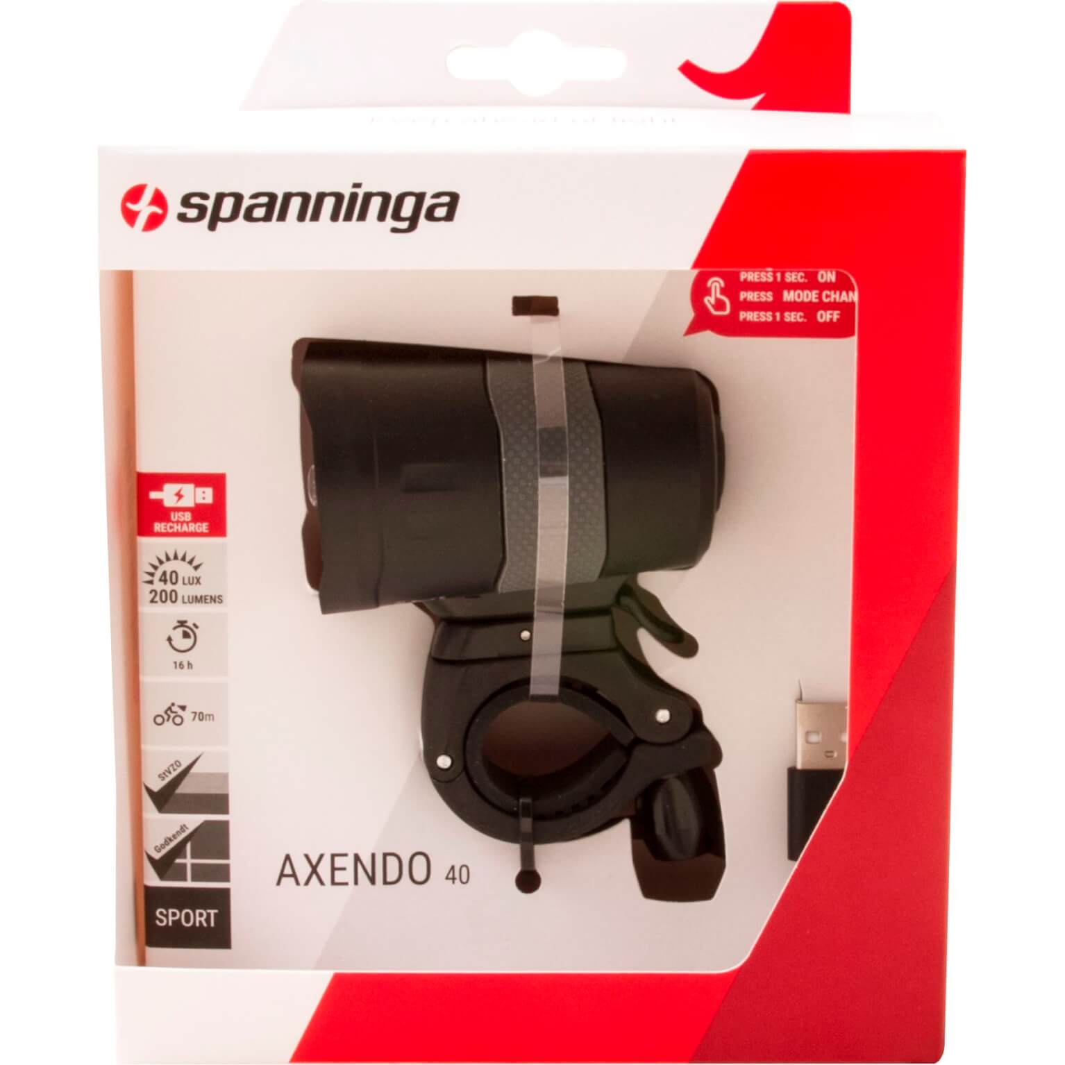 Spanninga koplamp Axendo 40 usb zwart