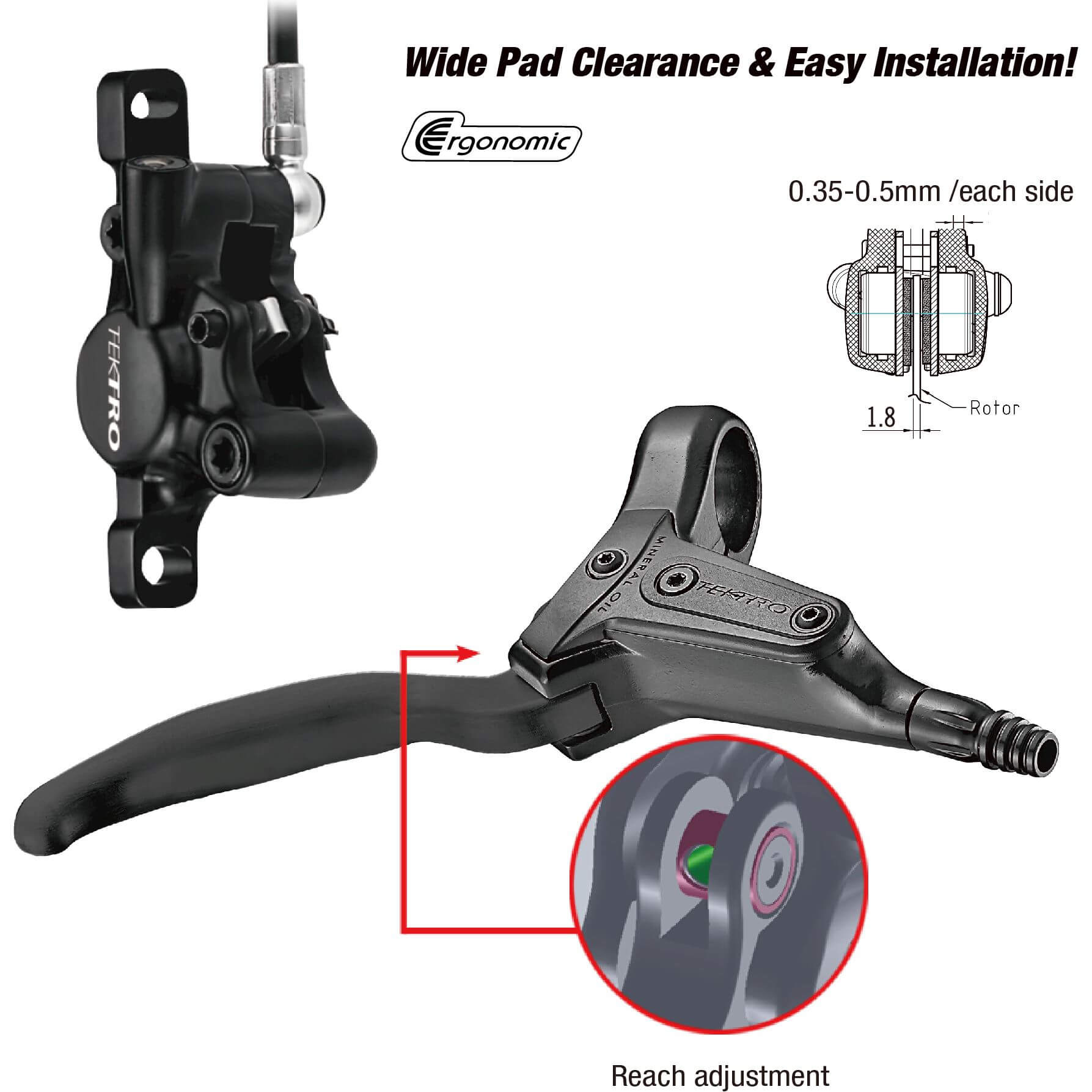 Tektro schijfremset HD-T386 LH zw