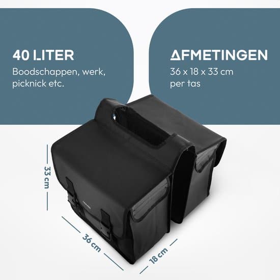 Craved Dubbele Fietstassen - 40 liter - Zwart - Met reflectie - Elektrische Fiets