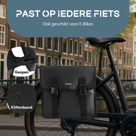 Craved Dubbele Fietstassen - 40 liter - Zwart - Met reflectie - Elektrische Fiets