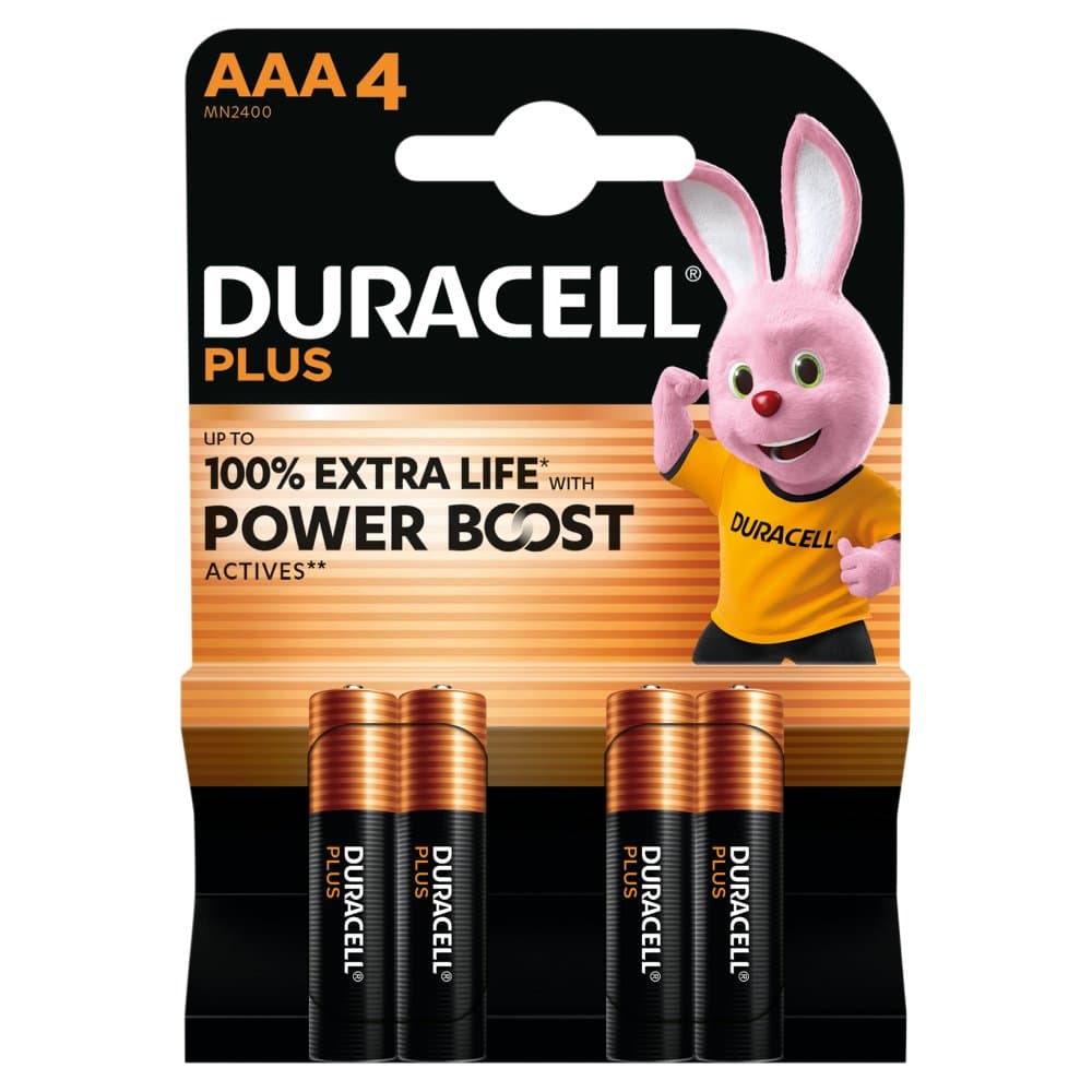 Duracell batterij Plus 100% extra life MN2400/LR03/AAA BP4