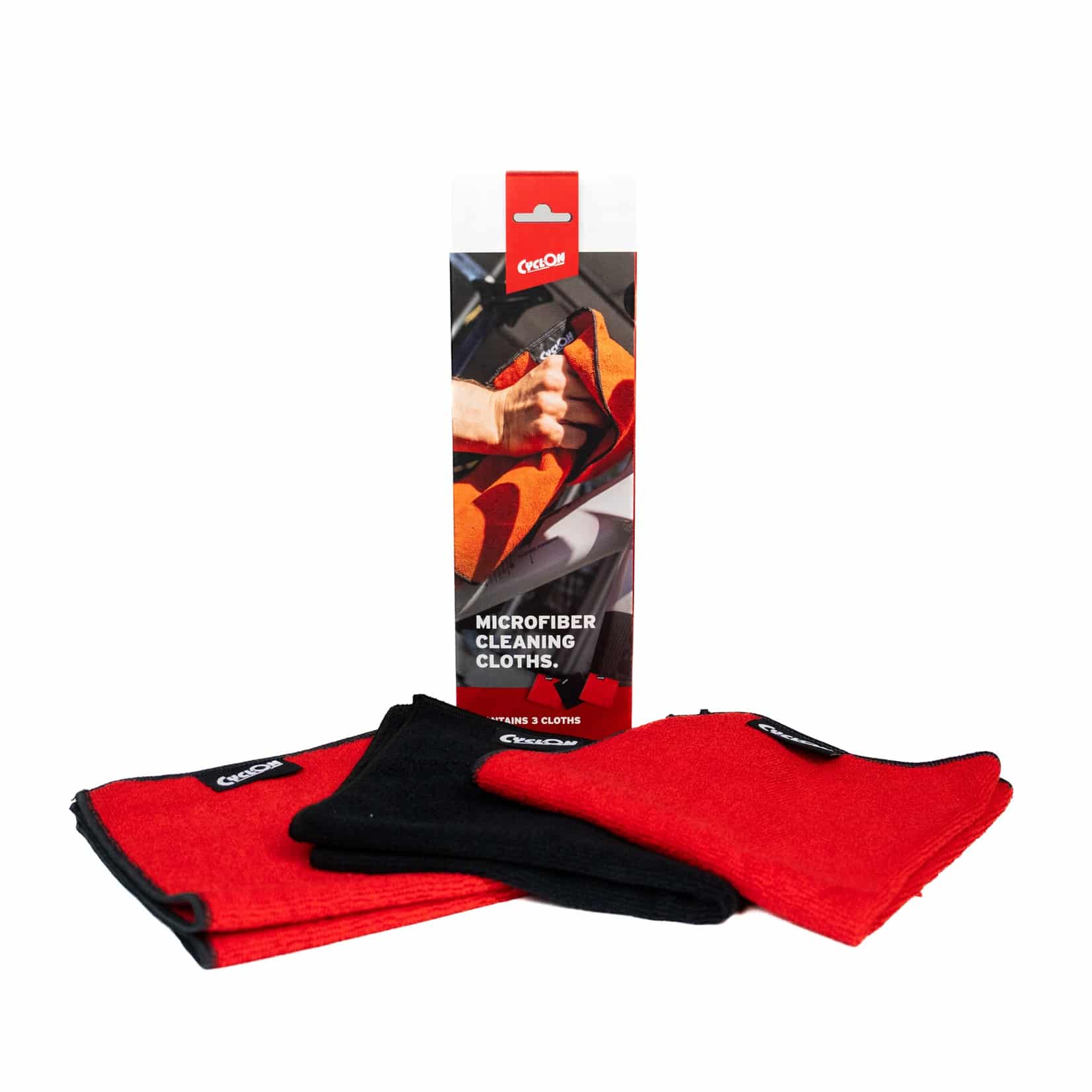 CyclOn Microfiber Schoonmaakdoek set 2 rood 1 zwart