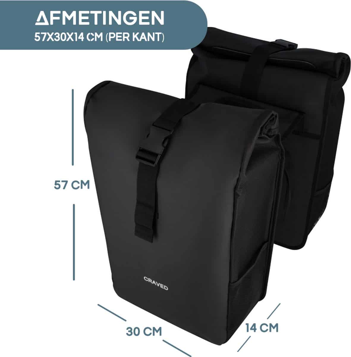 Craved Dubbele Fietstas Spark - 48 liter - Zwart