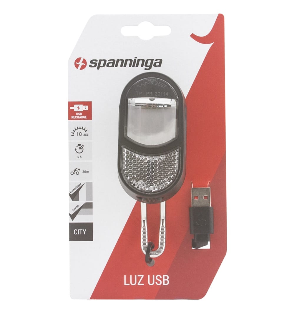 Spanninga koplamp Luz XB usb met lamphaak zwart