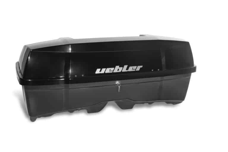 Uebler bagagebox zwart glans 300 liter op fietsendrager