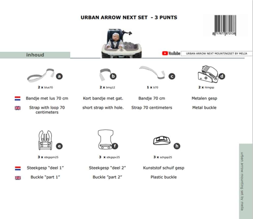 Melia Bevestigingsset Babyschaal/Peuterstoel 3-punt Urban Arrow Next